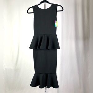 NWT Missguided black scuba dress double peplum deep v back bodycon 2